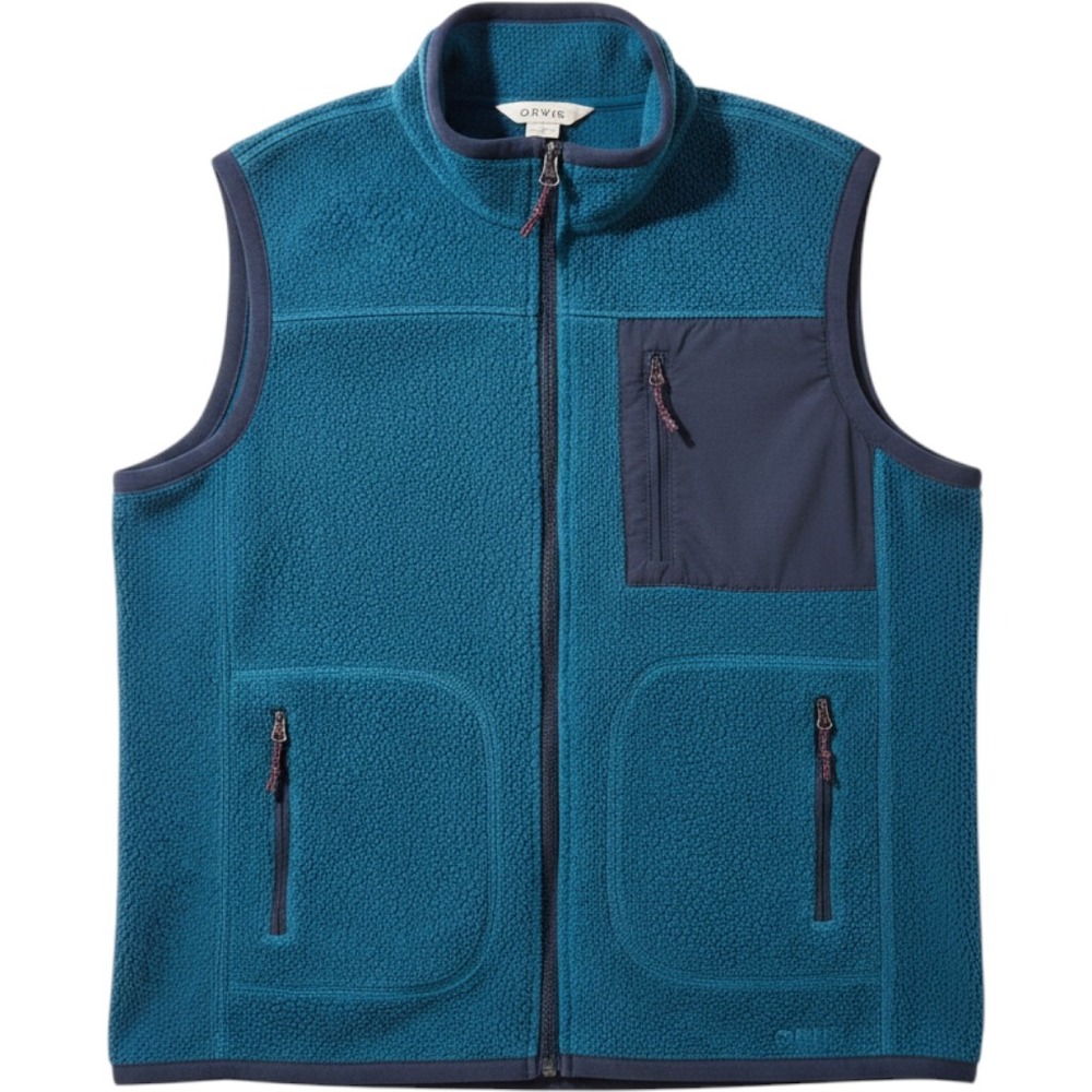 Orvis Fleece Vest Mens L Blue Sherpa Full Zip Recycled Outdoor Gorpcore Pockets
